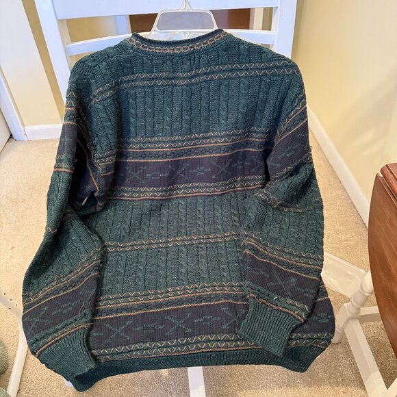 Vintage 90s Geometric Print Cable-Knit Grandpa Sweater Men's Large - Picture 3 of 6